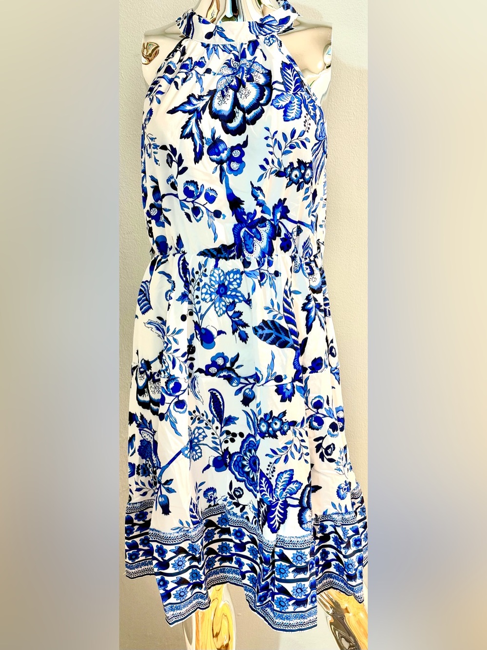 Doublju White Maxi Skirt with Blue Floral Design